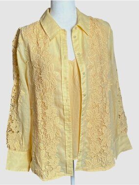 Sundance Yellow 2 Pc Blouse Lace Embellished Tunic Top Dainty Fairy Sheer Wom M